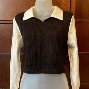 Women’s top used for costume. Color vest black and attached white top.